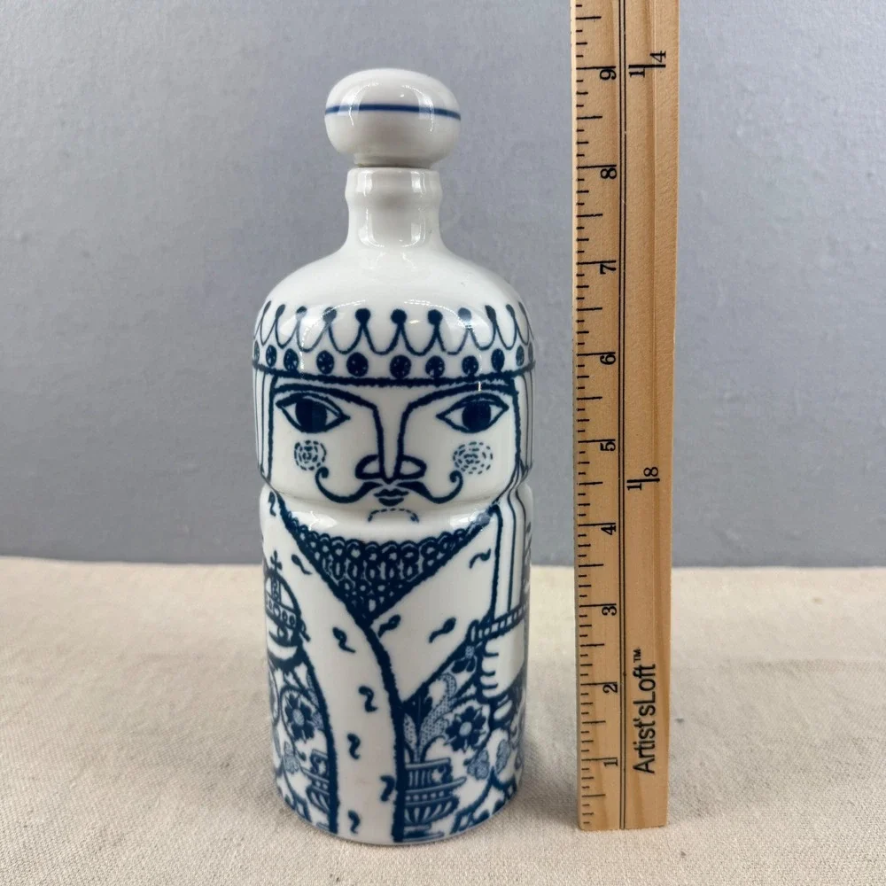 Vintage Altenkunstadt Western Germany Porcelain King‎ Decanter Blue White MCM